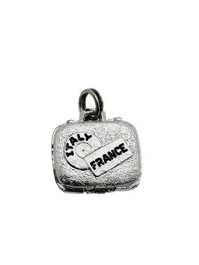 Vintage Silver Tone Travel Suitcase Charm Italy & France, England & USA Labels